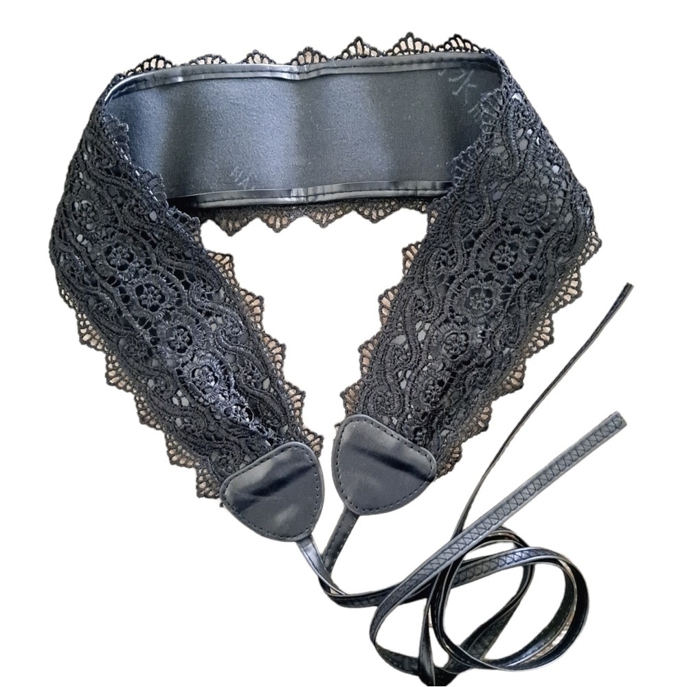 Corset Lace wide waist belt faux leather Obi whimsigoth Goth dark romantic - Picture 11 of 12